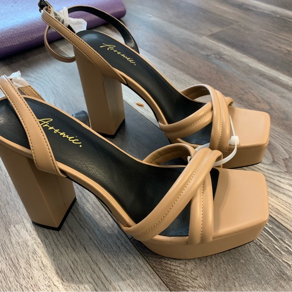 Beige Block Heel Sandals - Picture 3 of 4